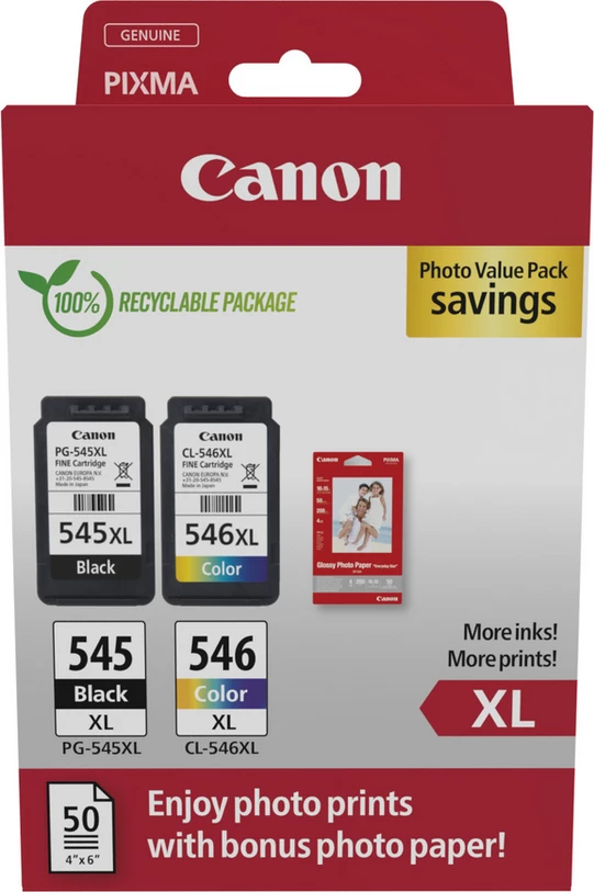 Kartrixh boje, Canon, PG-545XL/CL-546XL 8286B011, XL multipack në blister, ngjyra e zezë/cian/magenta/e verdhë