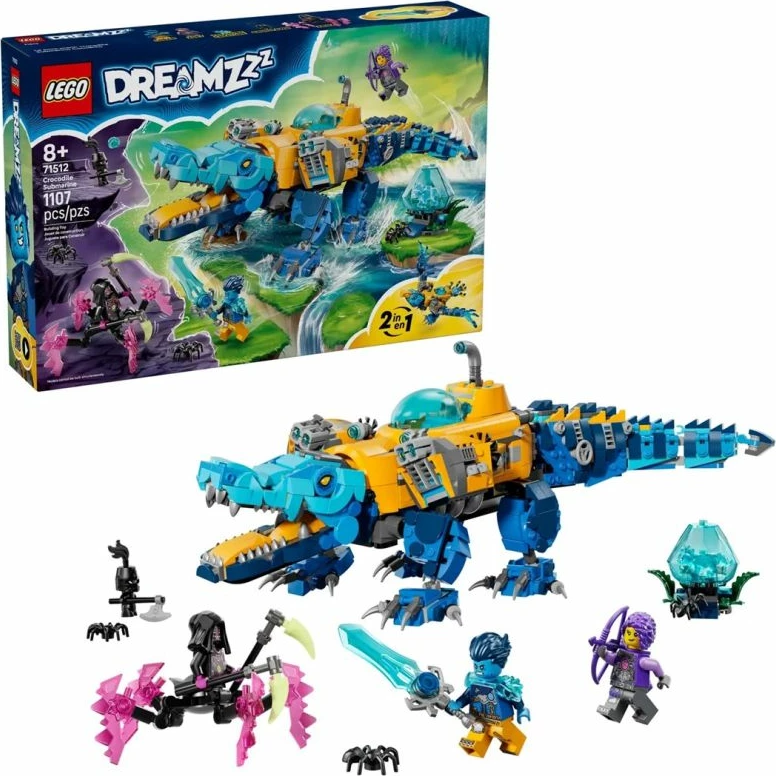 Set LEGO DREAMZzz 71512 Crocodile-Submarine, 1107 pjesë, 2-në-1, 8+
