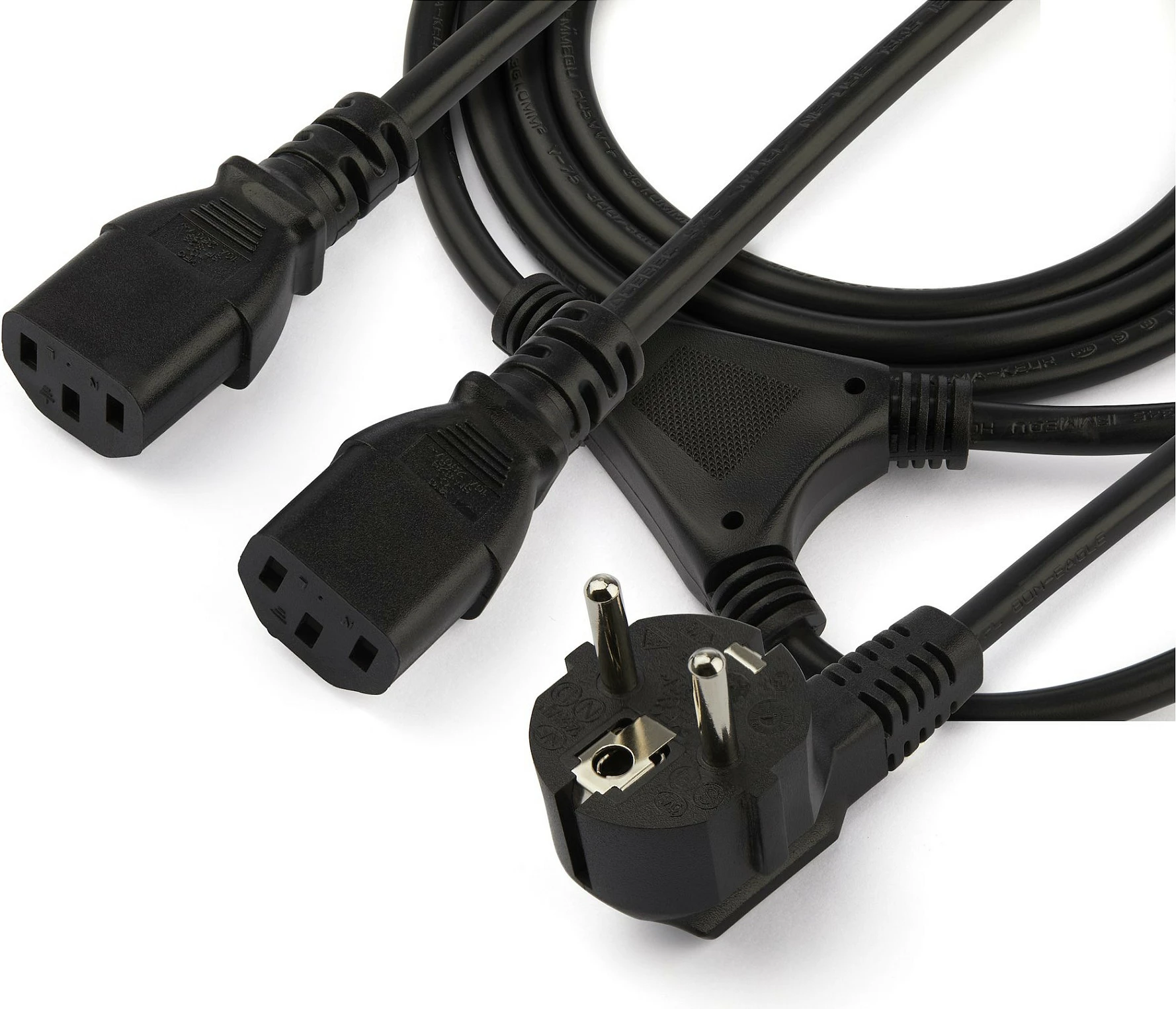 Kabllo rryme Y StarTech PXT101YEU2M, Schuko në 2x IEC C13, 2m, 10A 250V, e zezë