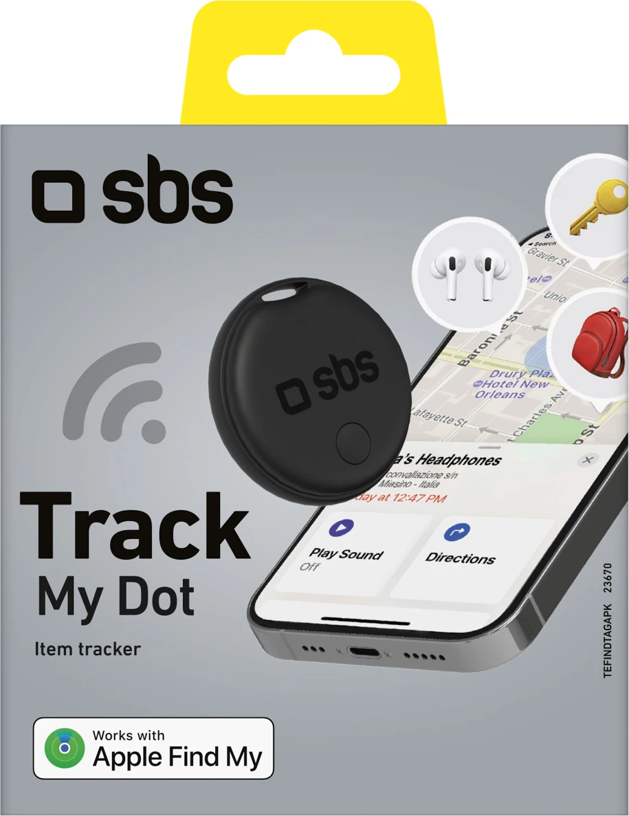Gjurmues për sende, SBS Track My Circle, kompatibil me Apple Find My, alarm 90–100 dB, IP65, bateri CR2032, i zi