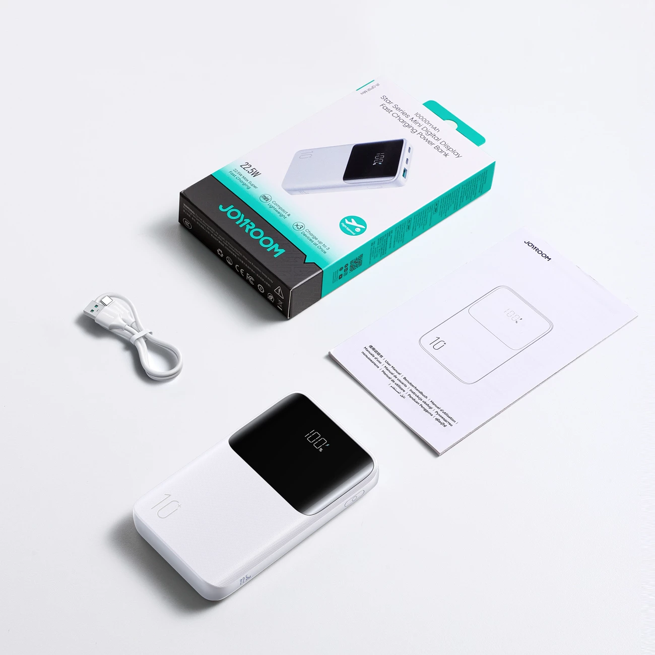 Powerbank Joyroom JR-QP191 Star Series Mini 10000mAh 22.5W me ekran digjital, i bardhë