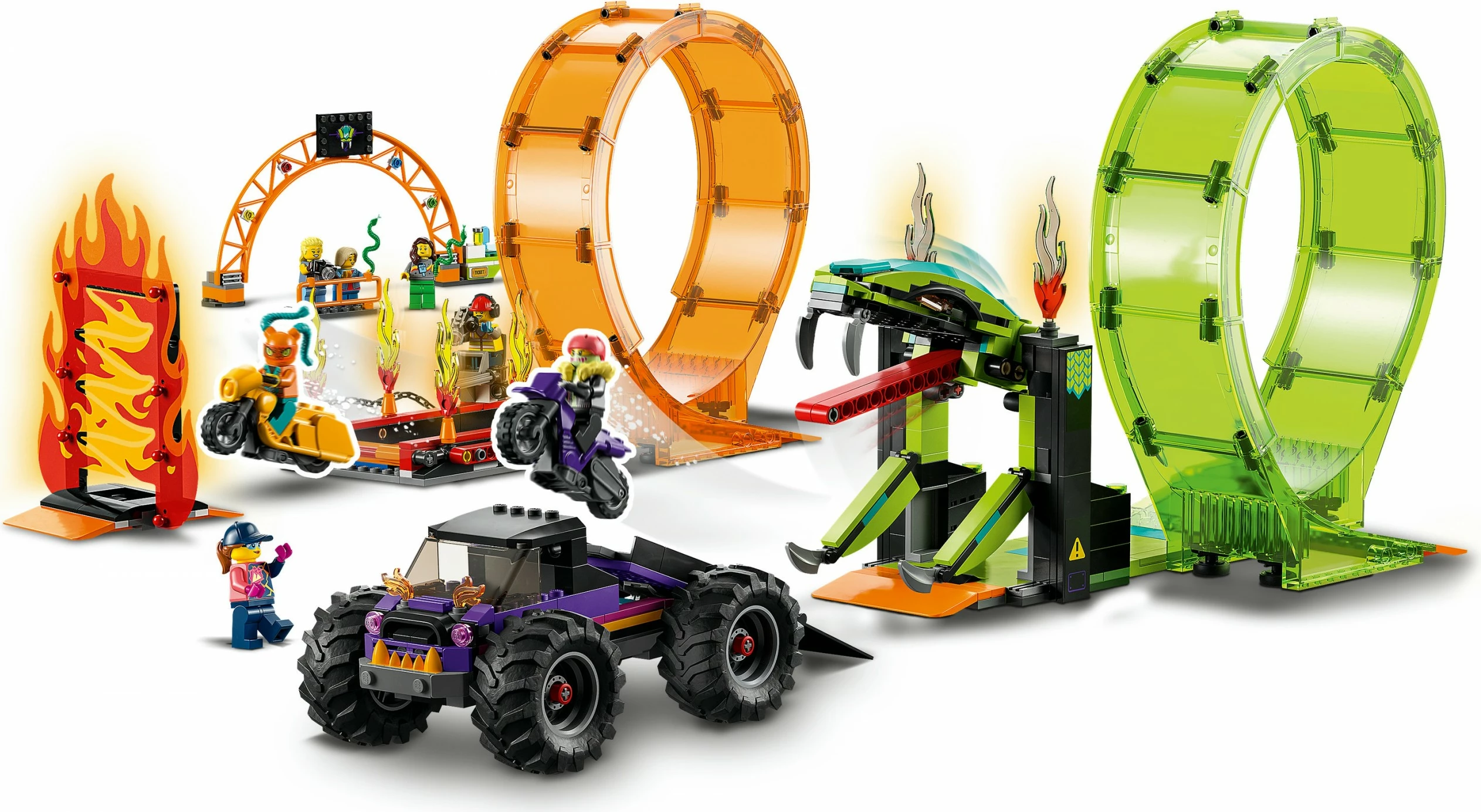 Set ndërtimi LEGO City Double Loop Stunt Arena, 598 pjesë, plastikë, shumëngjyrësh