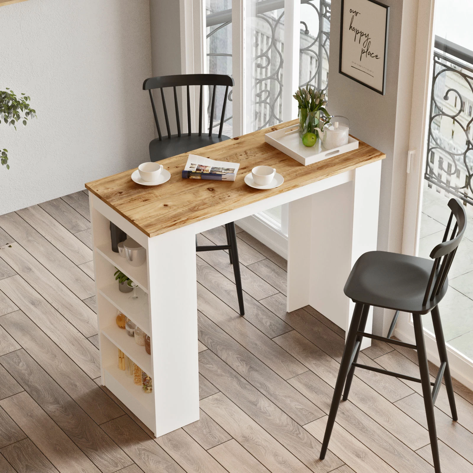 Tavolinë bar Hanah Home, St1-Aw, ngjyrë pishë Atlantike dhe e bardhë