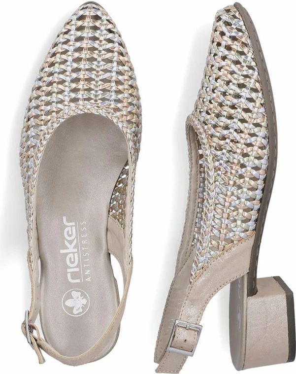 Sandale femra Rieker 47078-90, bezh metalike