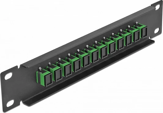 Patch panel fibër optike DeLOCK 10", 12x SC Simplex, 1U rack, SMF, zi/jeshile