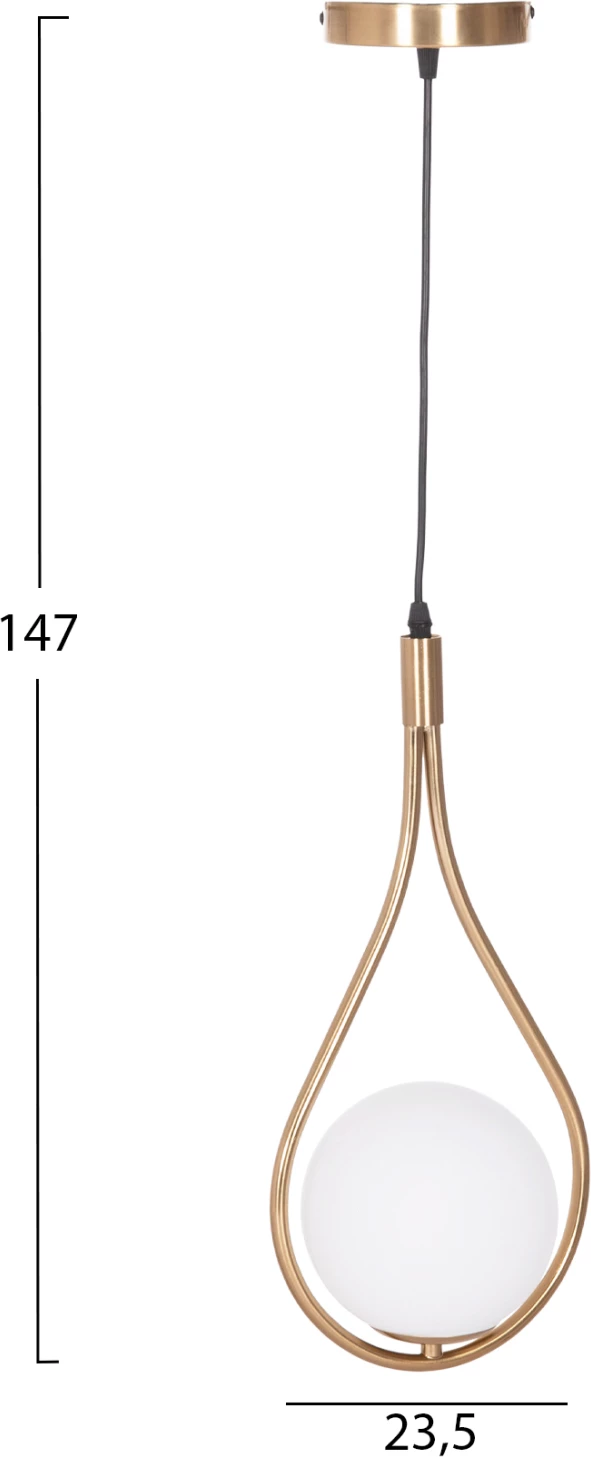 Llambë tavani varëse DROPLET, metalik, ngjyrë ari, glob i bardhë qumështi, FH7503.12, 23.5x12x147cm