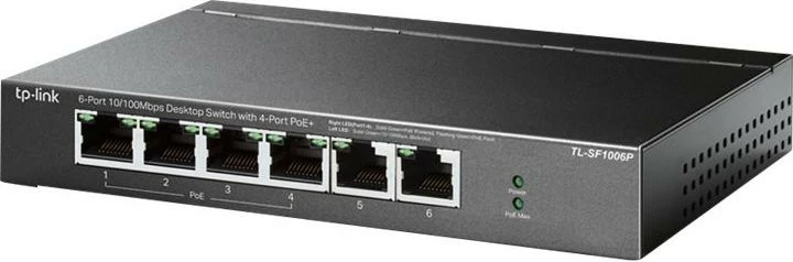 Switch TP-Link TL-SF1006P 6 porte 10/100Mbps 4 PoE+ buxhet 67W, Extend 250 m, kasë metal