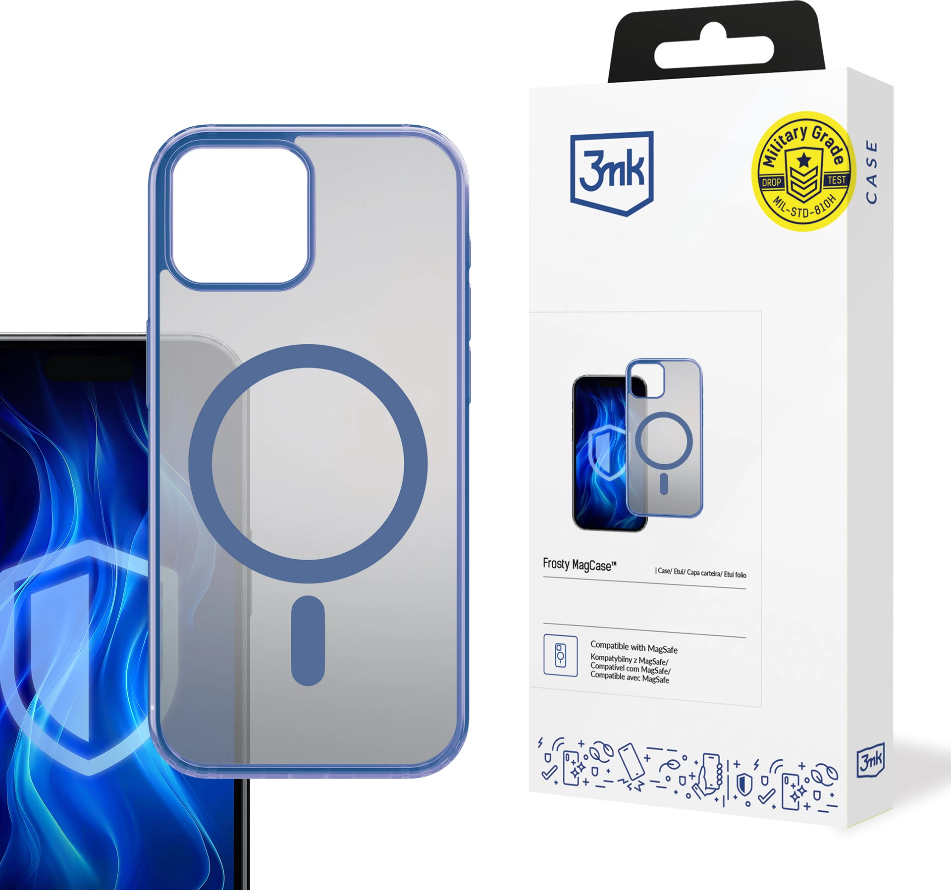 Mbështjellës 3mk Frosty MagCase për iPhone 15, Transparent/Blue