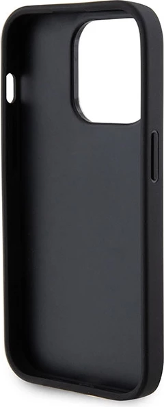 Mbështjellës Guess Perforated 4G Glitter Logo për iPhone 15 Pro 6.1\", hardcase TPU + lëkurë eko, i zi, në kuti