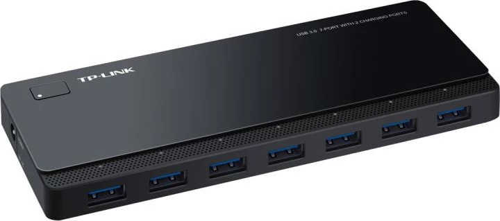 Hub USB, TP-Link UH720, 7x USB 3.0, 2 porta karikimi të shpejtë, me furnizim energjie, e zezë