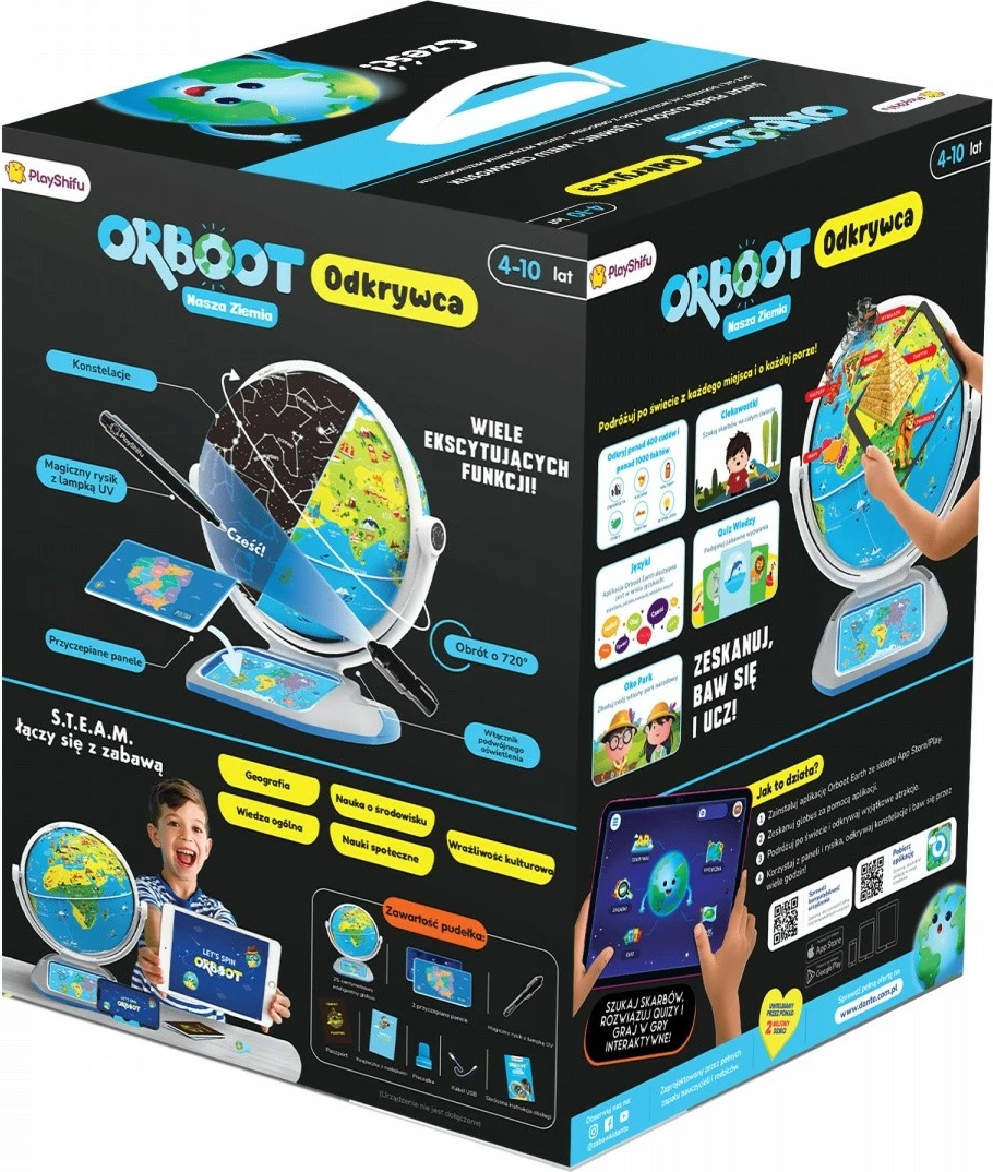 Globus interaktiv edukativ Dante PlayShifu Orboot Explorer, AR me aplikacion, stilolaps UV, bateri të integrume, blu/jeshil