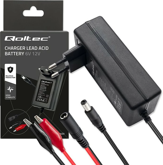 Karikues automatik baterie Qoltec 52423, 6V/12V, 1.5A, me LED, i zi