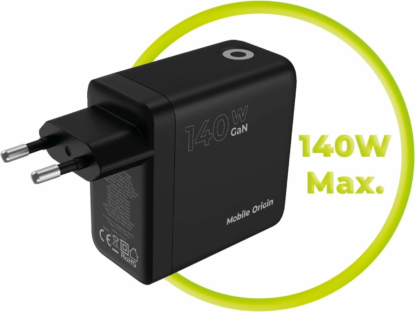 Karikues GaN me ekran Mobile Origin PW21 140W, 2x USB-C + USB-A, i zi