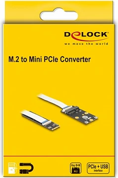 Konvertues DeLOCK M.2 Key B+M në Mini PCIe Slot, PCIe 2.0, me kabllo fleksibile, i zi