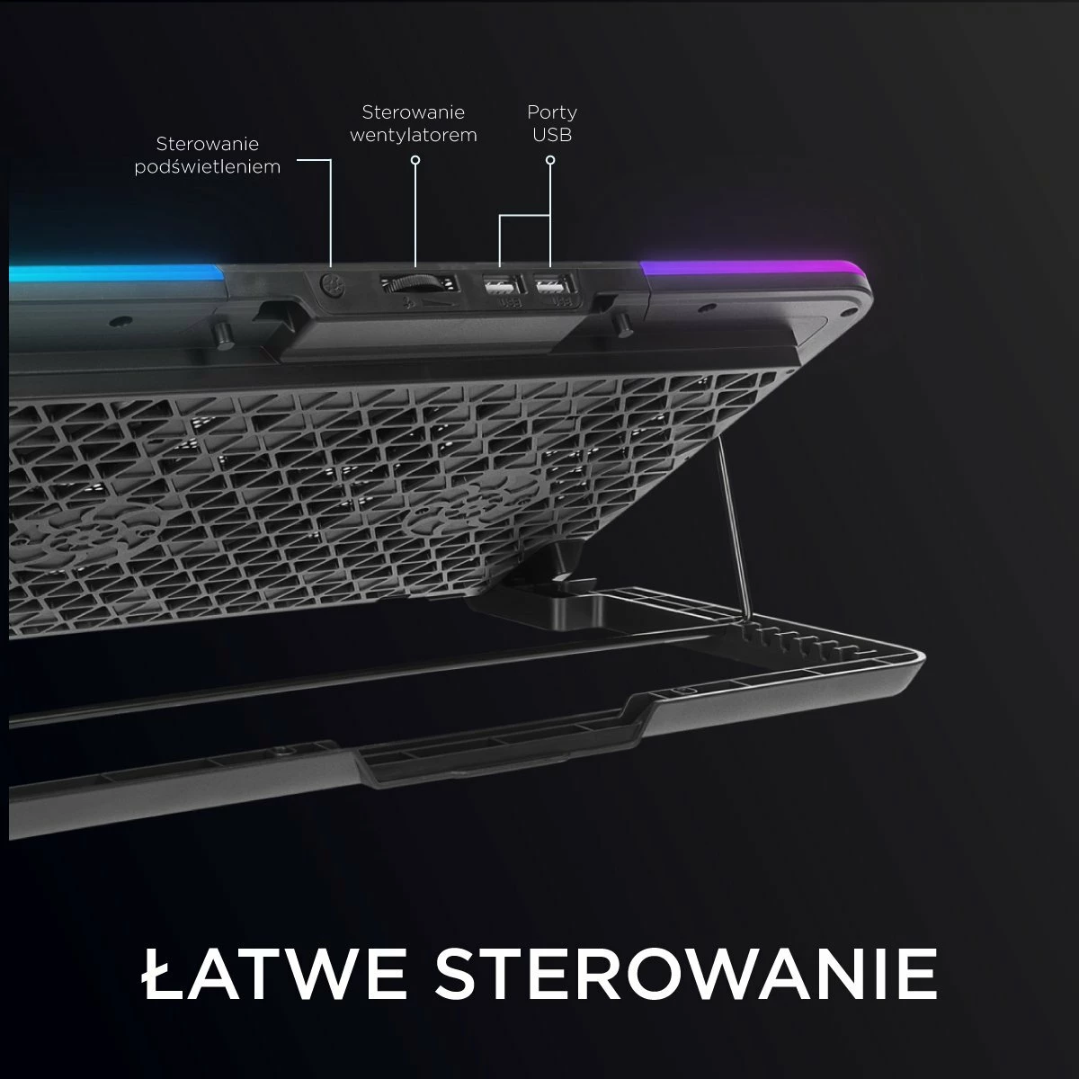 Stendë ftohëse laptopi Rampage Sixpower R9 15.6\", RGB, e rregullueshme, 2x USB 2.0, e zezë
