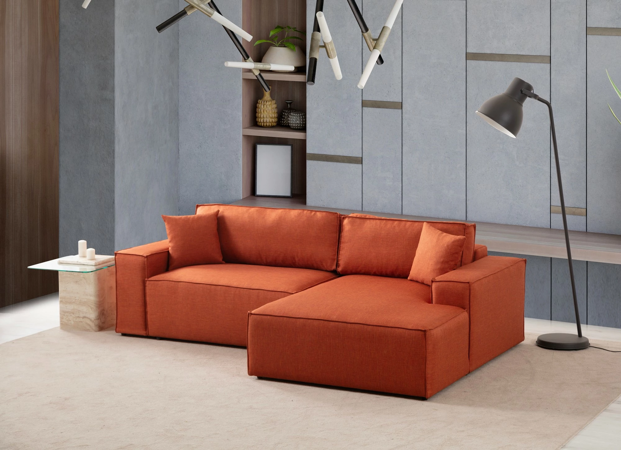 Kënd-sofë krevati Atelier del Sofa, kënd i djathtë, portokalli