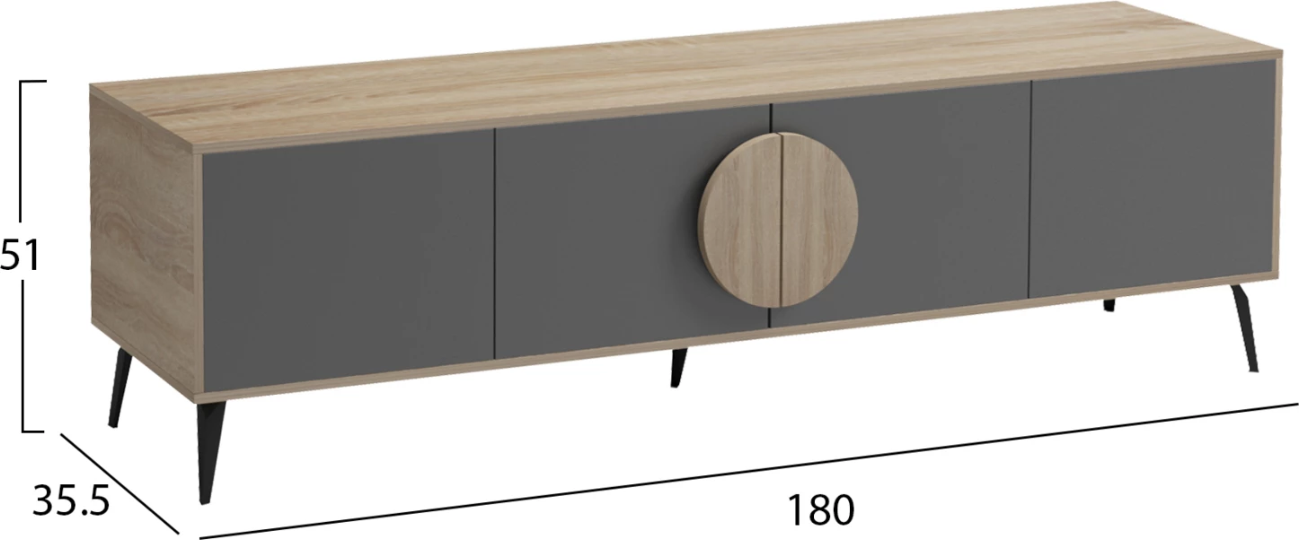 Komodë TV SAVORE, melaminë sonama-gri, 180x35.5x51cm