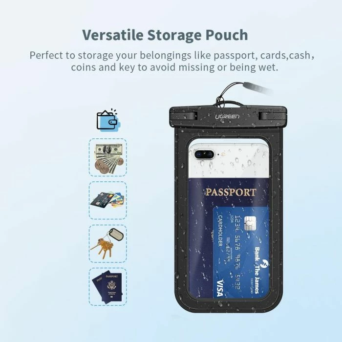 Mbështjellës i papërshkueshëm nga uji për celular UGREEN 50919 deri 6.5\", i zi, Polybag
