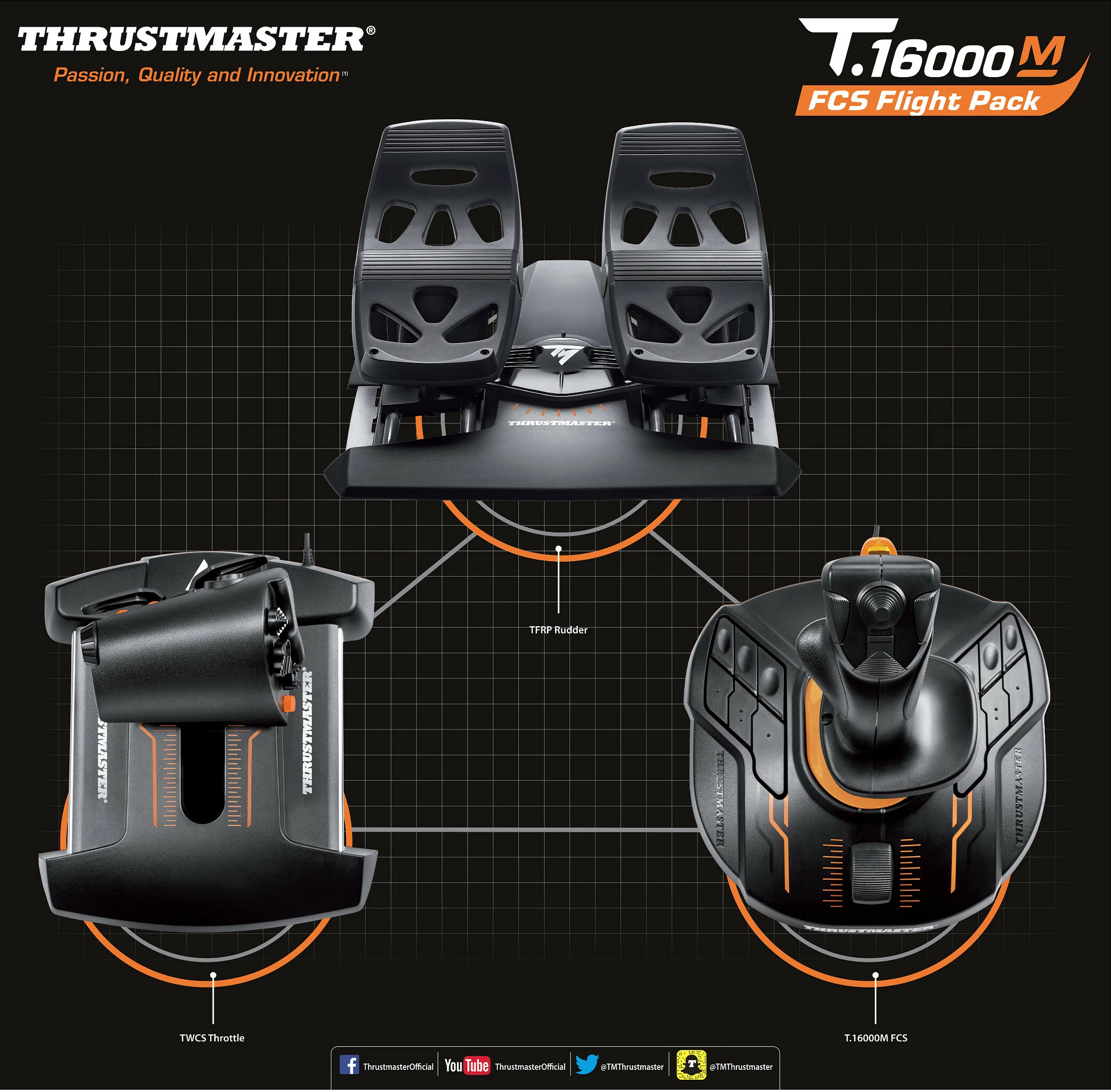 Joystick Thrustmaster T.16000M FCS Flight Pack për PC, 3 pjesë, i zi