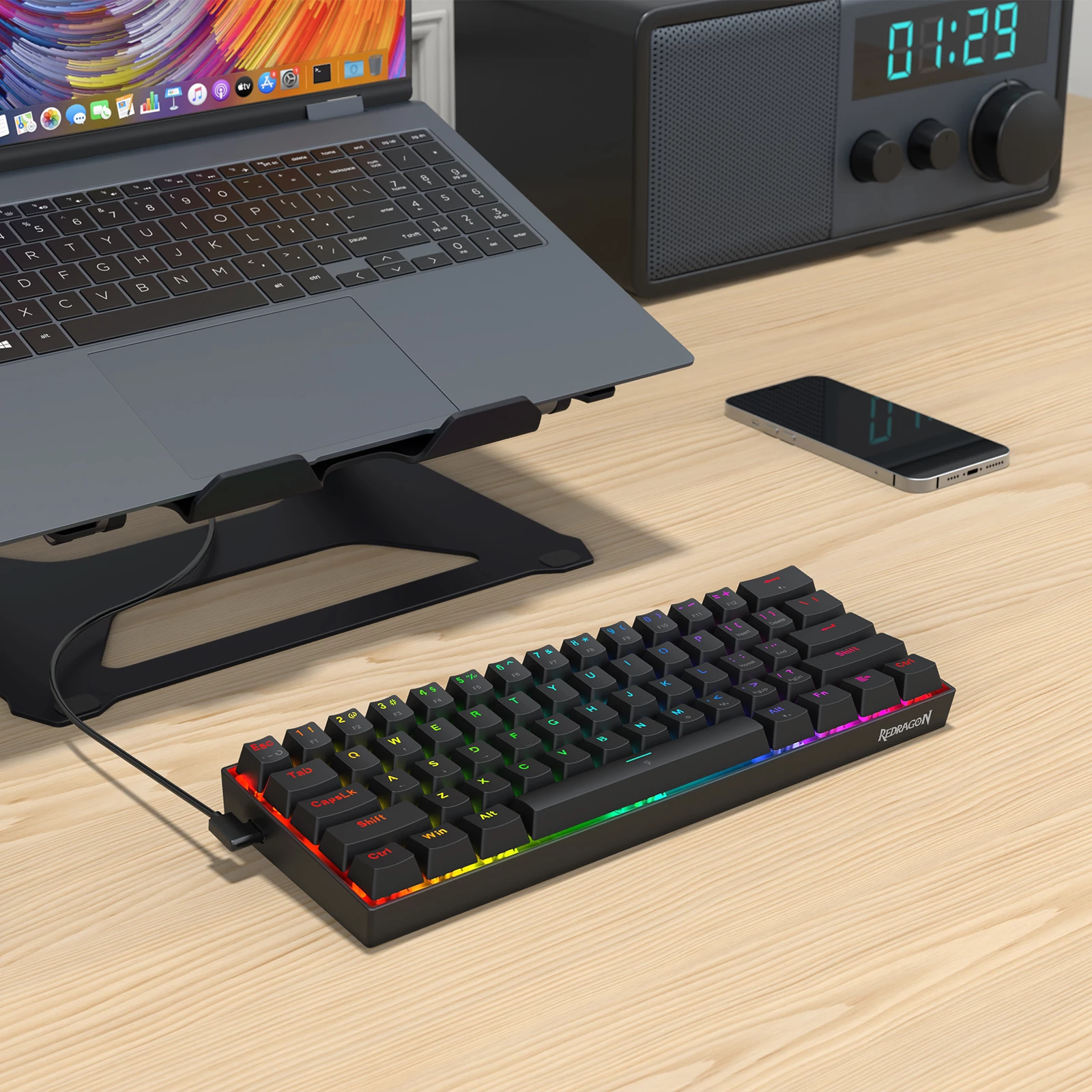 Tastierë me kabllo gaming Redragon Fizz K617RGB-M, 60% 61 taste, Hall Effect magnetike, 8000Hz, RGB, e zezë