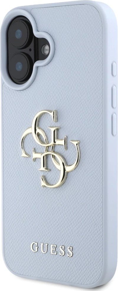 Mbështjellës Guess Grained Big 4G Logo Small Classic Logo për iPhone 16, Blu