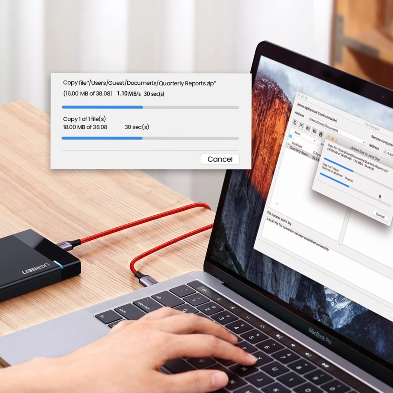 Kabllo USB-C në USB-C Ugreen US294, 1m, 3A, 480Mb/s, Kuqe