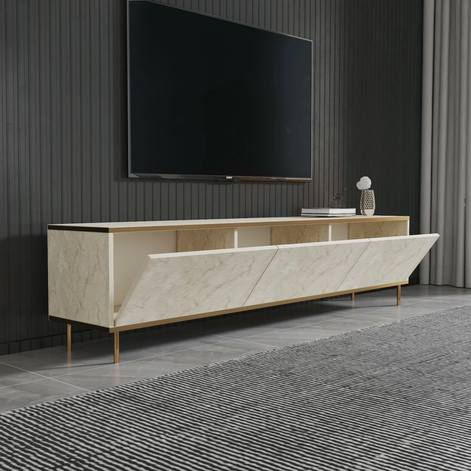 Komodë TV Hanah Home, imazh travertin, ar