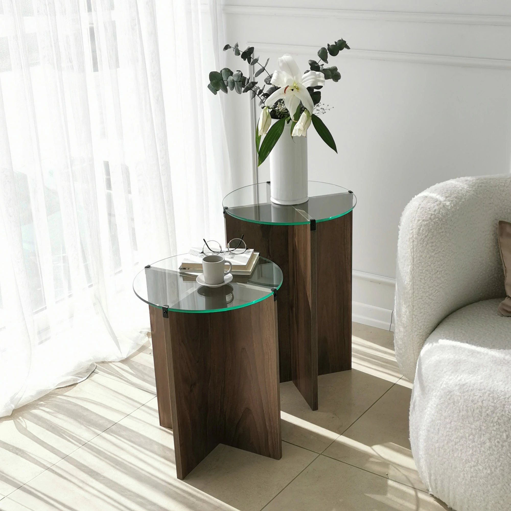 Set tavolina ndihmëse të vendosshme (2 copë), Hanah Home, Lily, ngjyrë arre