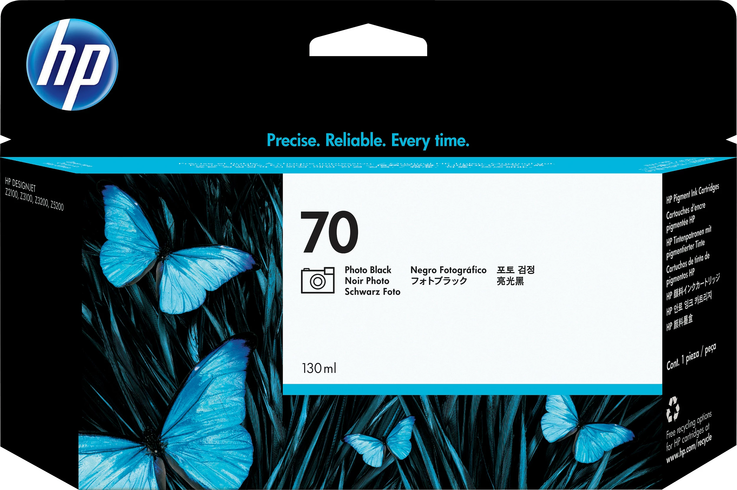 Kartrixh boje HP 70, Photo Black 130 ml, për HP DesignJet Z2100/Z3100/Z3200/Z5200, e zezë