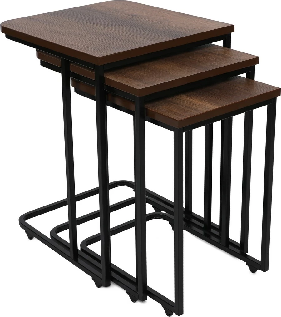 Set tavolinash ndihmëse (3 copë), Hanah Home, metal, ngjyrë arre e zezë, 9401