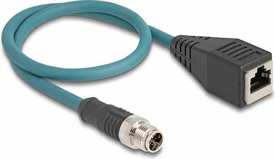 Kabllo adapter DeLOCK M12 X-coded 8-pin (mashkull) në RJ45 (femër), 0.5 m, blu