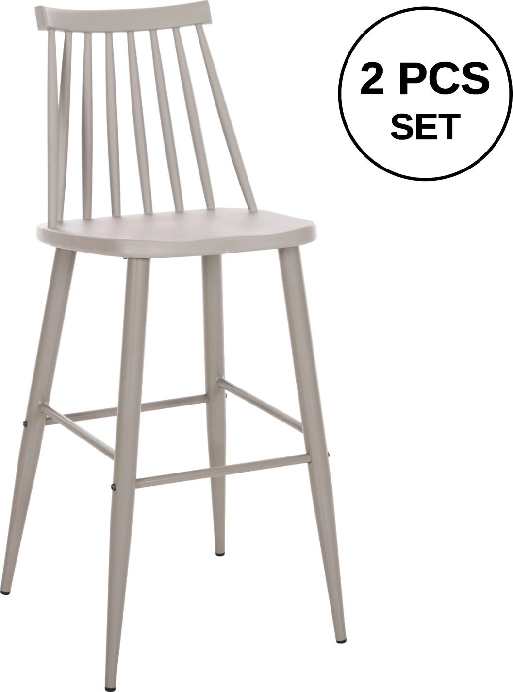 Karrige për bar, vend i lartë, VANESSA FH8459.20, gri PP & këmbë metalike gri, 47x48,5x107H cm., set prej 2 copë