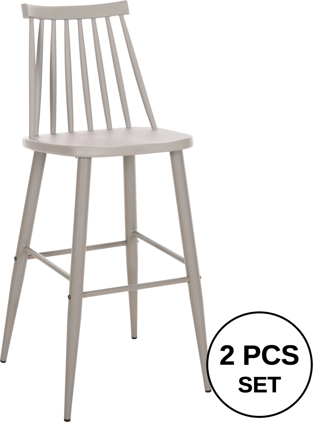 Karrige për bar, vend i lartë, VANESSA FH8459.20, gri PP & këmbë metalike gri, 47x48,5x107H cm., set prej 2 copë