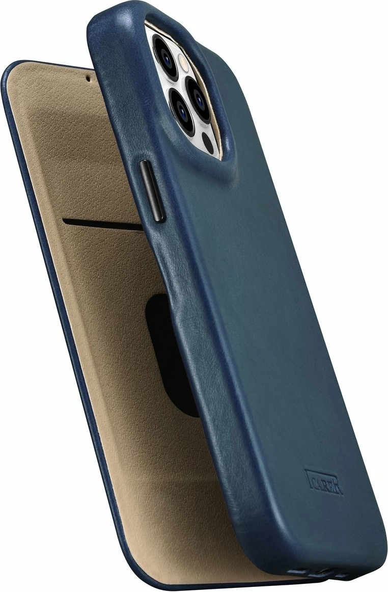 Mbështjellës iCarer Oil Wax Premium Leather Folio për iPhone 14 Pro Max, MagSafe, Kaltër