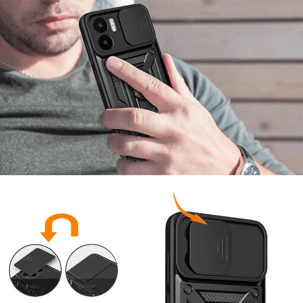 Mbështjellës silikoni armor me unazë ONASI për Xiaomi Redmi A1, me mbrojtje kamere, i zi