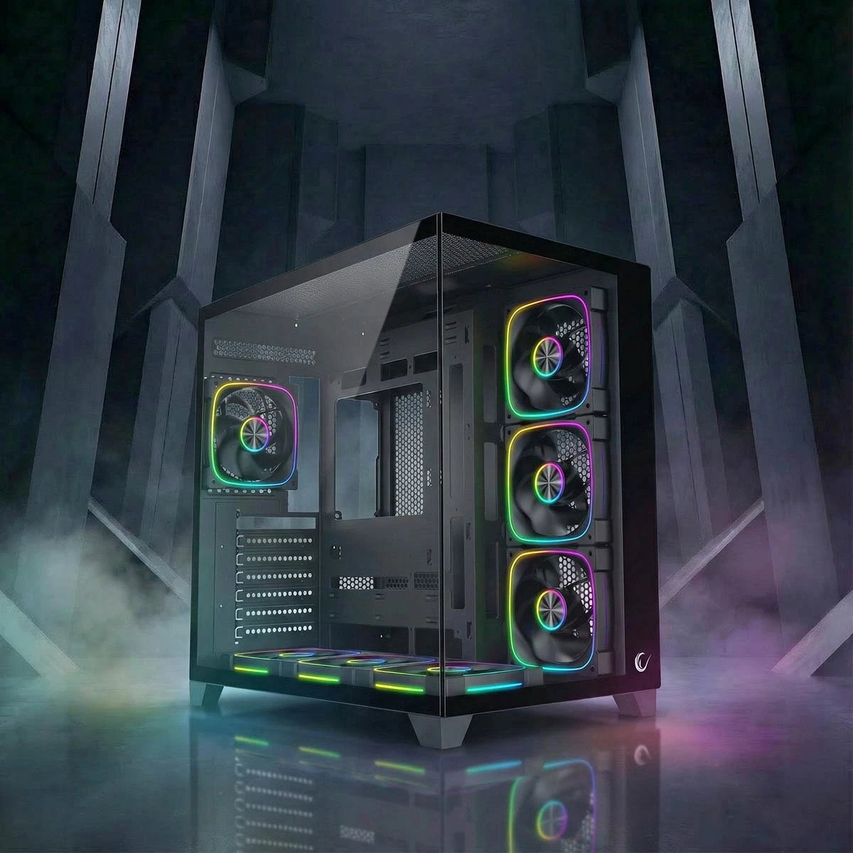 Kasë Rampage SEALITE-BLACK me xham të temperuar, 7x 120mm ARGB PWM, ATX/Micro-ATX/Mini-ITX, e zezë