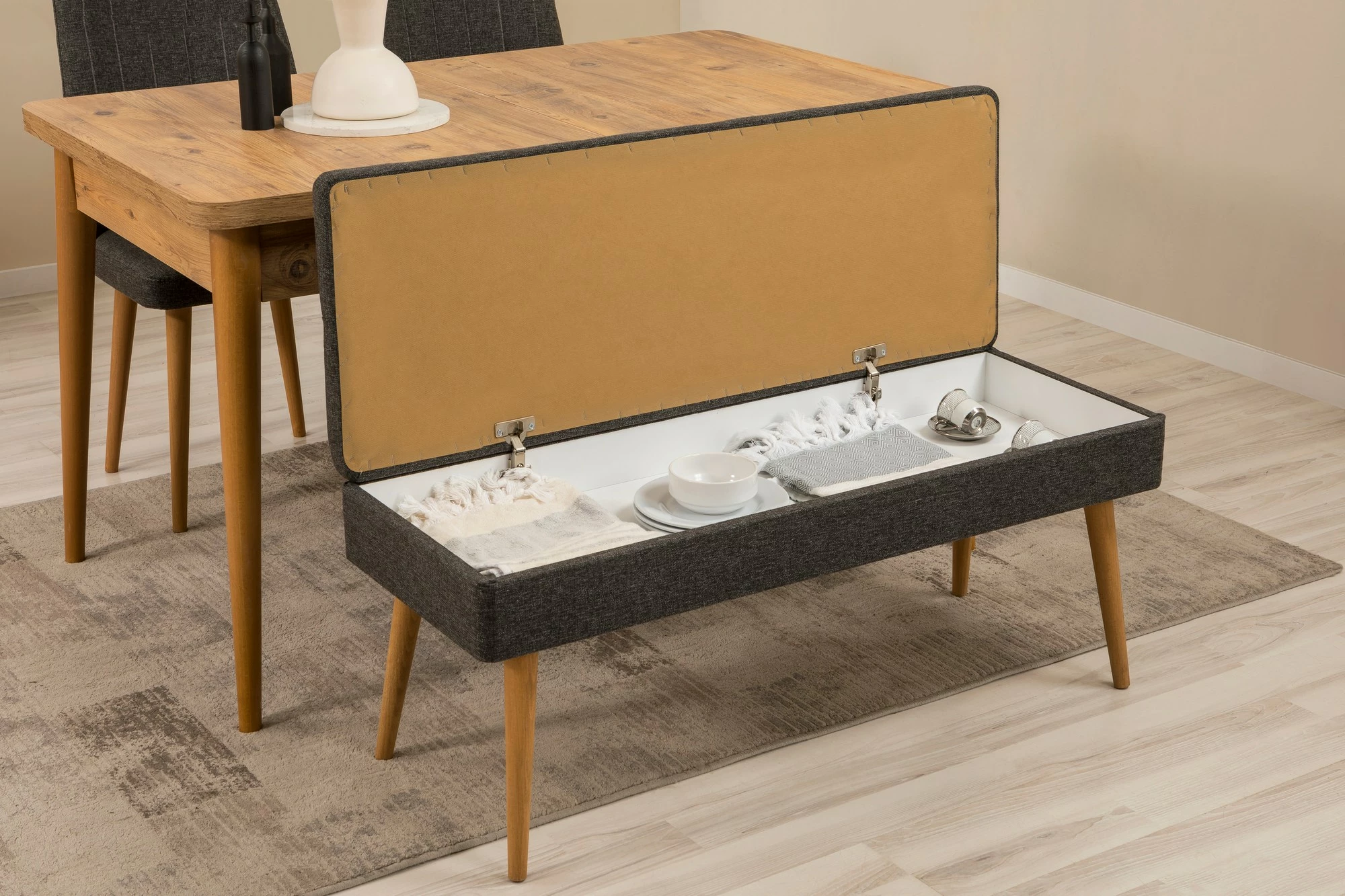 Set tavoline e zgjatshme me karrige dhe konsol (5 copë), Skye Decor, Vina 02 1053, ngjyrë pishë Atlantiku, antracit