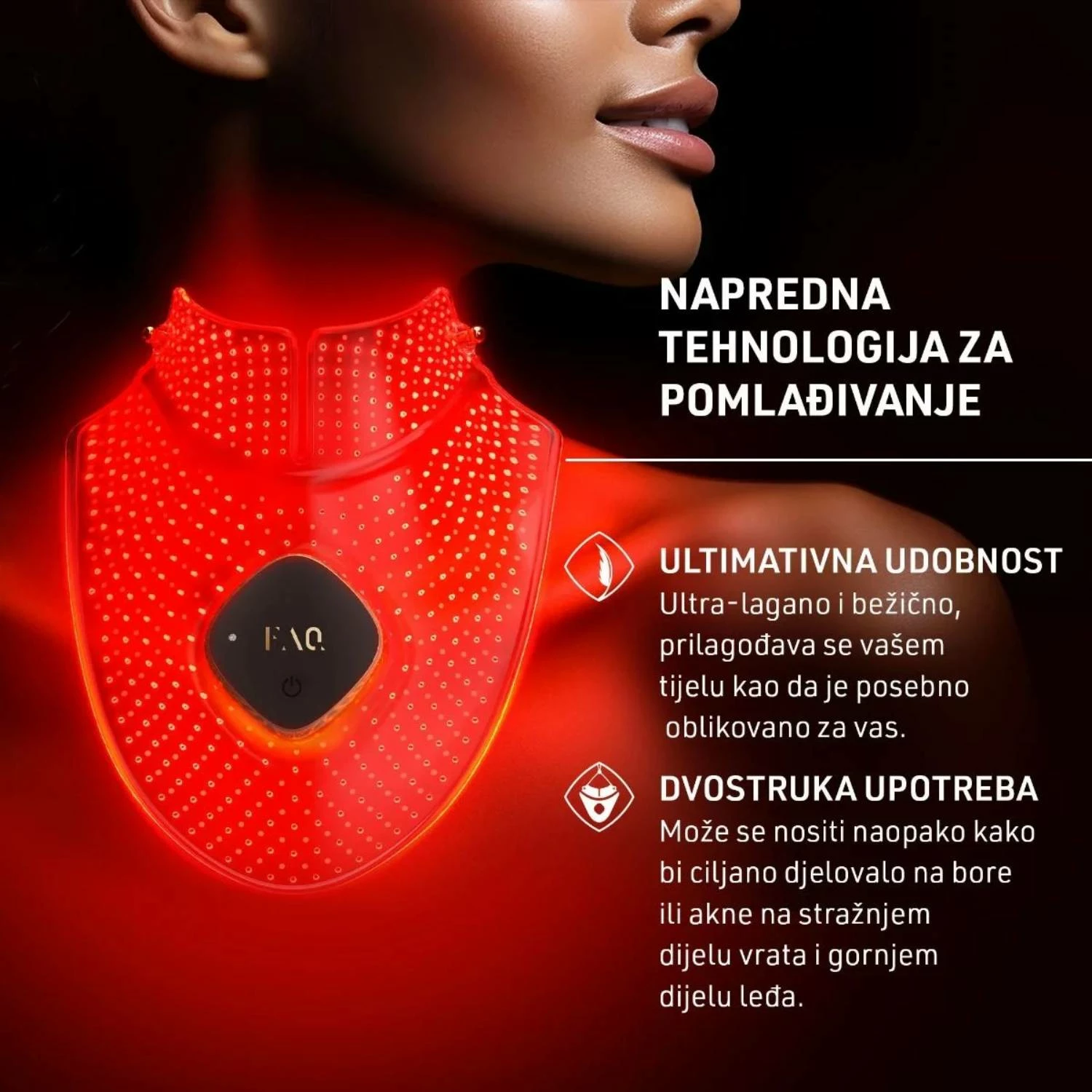 Maskë LED FAQ 211 për qafë dhe dekolte, wireless, silikon fleksibël, e kuqe, set
