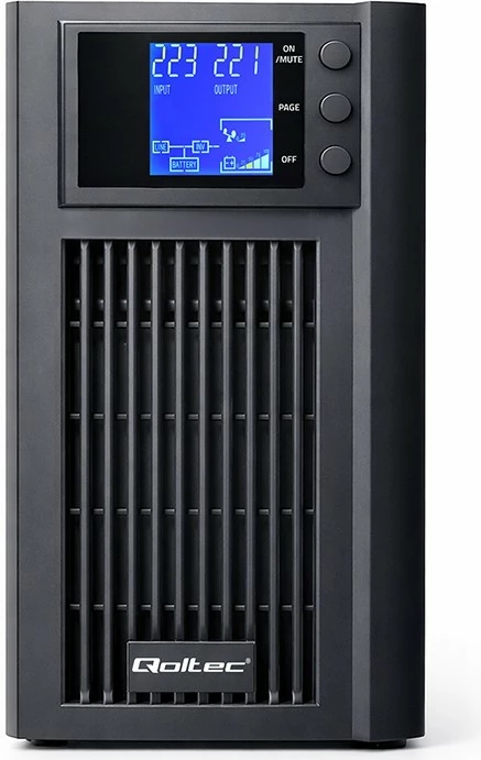UPS me valë sinusoidale, Qoltec, 52641, 2kVA 1600W, line-interactive, AVR, LCD, 4x 7Ah, 2x Schuko, e zezë
