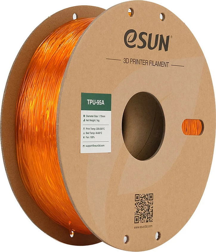 Filament për 3D printer eSun TPU-95A, 1.75mm, 1kg, portokalli transparent