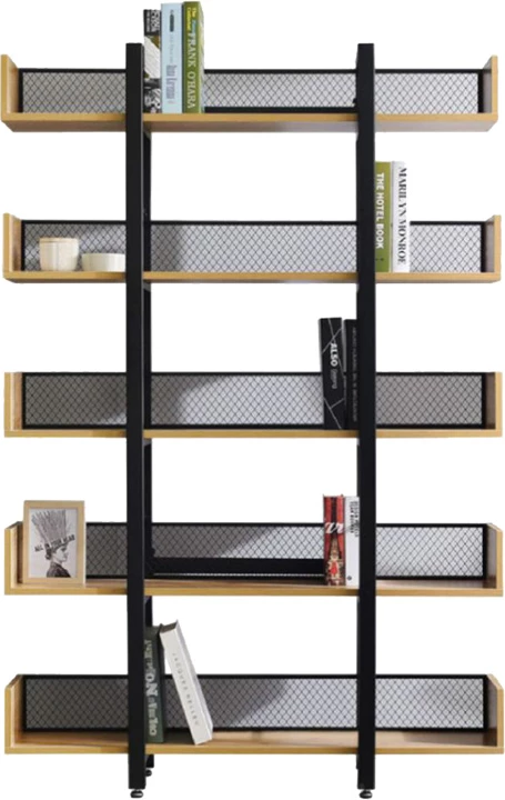 Raft librash Musha, metal i zi, ngjyrë lisi, 120x22x185cm