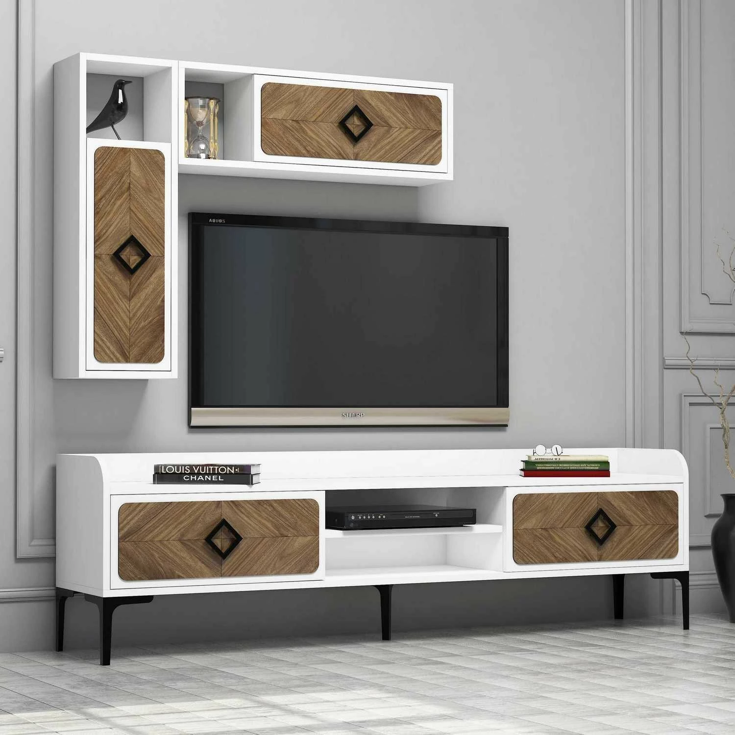 Komodë TV Hanah Home, Samba, e bardhë dhe arre