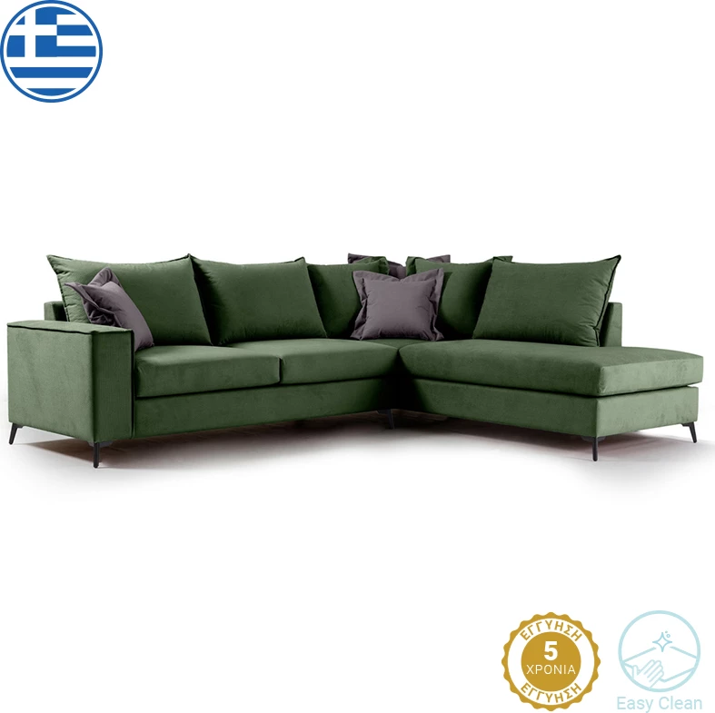 Kënd divani Boston kënd i majtë, pëlhurë, ngjyrë e gjelbër e errët-gri e errët, 290x235x95cm