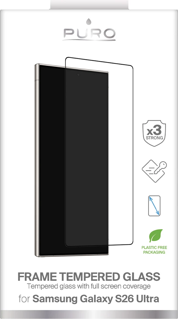 Xham i kalitur mbrojtës ekrani Puro Frame Full Glue për Samsung Galaxy S26 Ultra, i zi