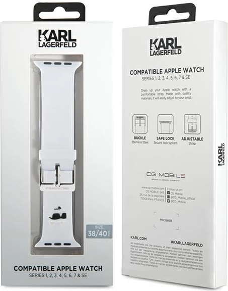 Rrip Apple Watch Karl Lagerfeld 3D Rubber Choupette Head, silikon, i bardhë, 38/40/41mm