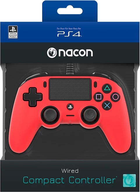 Kontroller lojërash me kabllo Nacon për PS4, 3 m, me dridhje dhe jack 3.5 mm, e kuqe