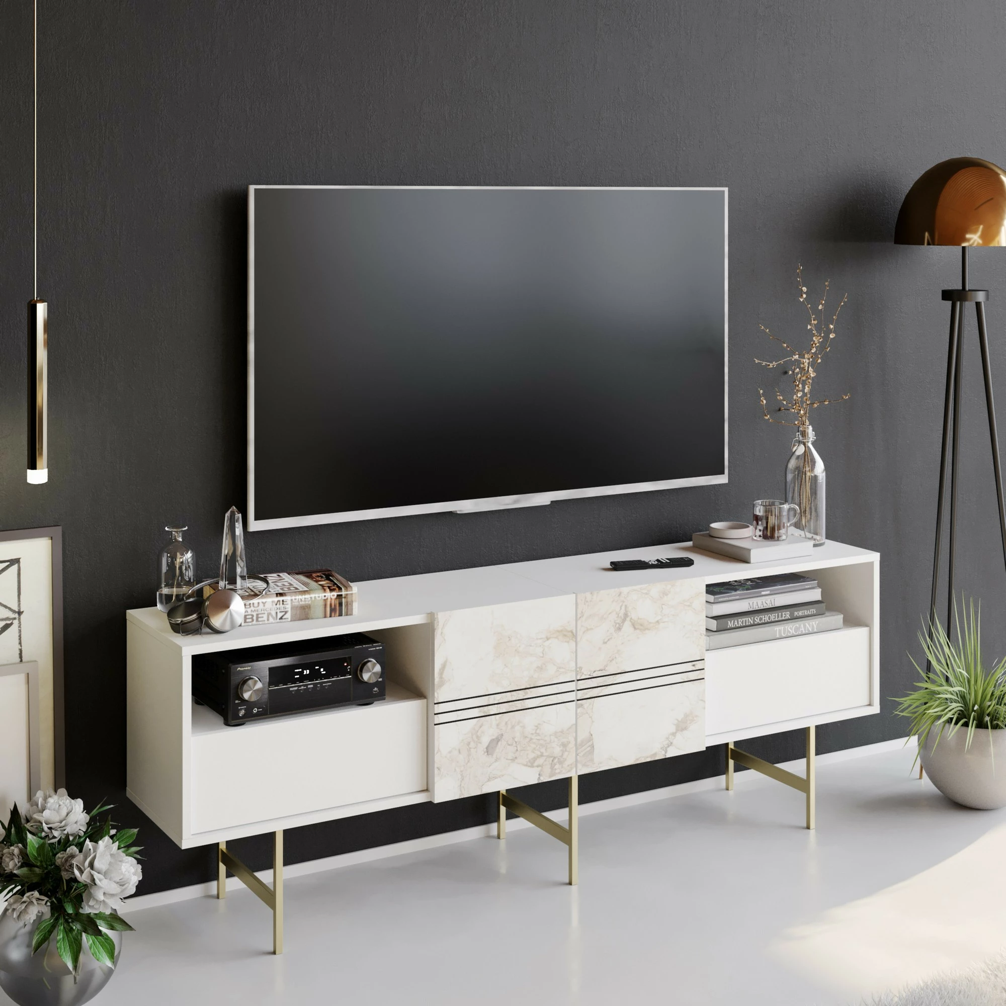 Komodë TV Hanah Home, Derin, e bardhë