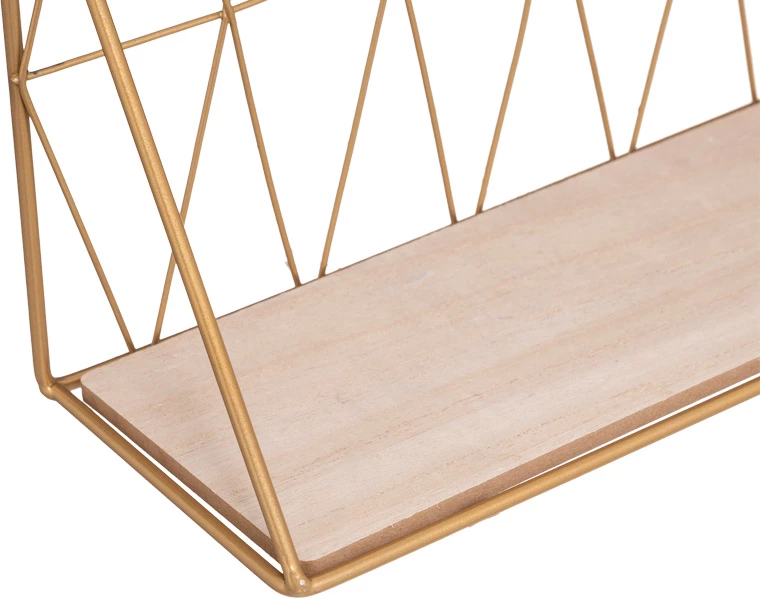 Raft muri Anneza, metal-MDF, ngjyrë natyrale-ari, 48x12x20cm