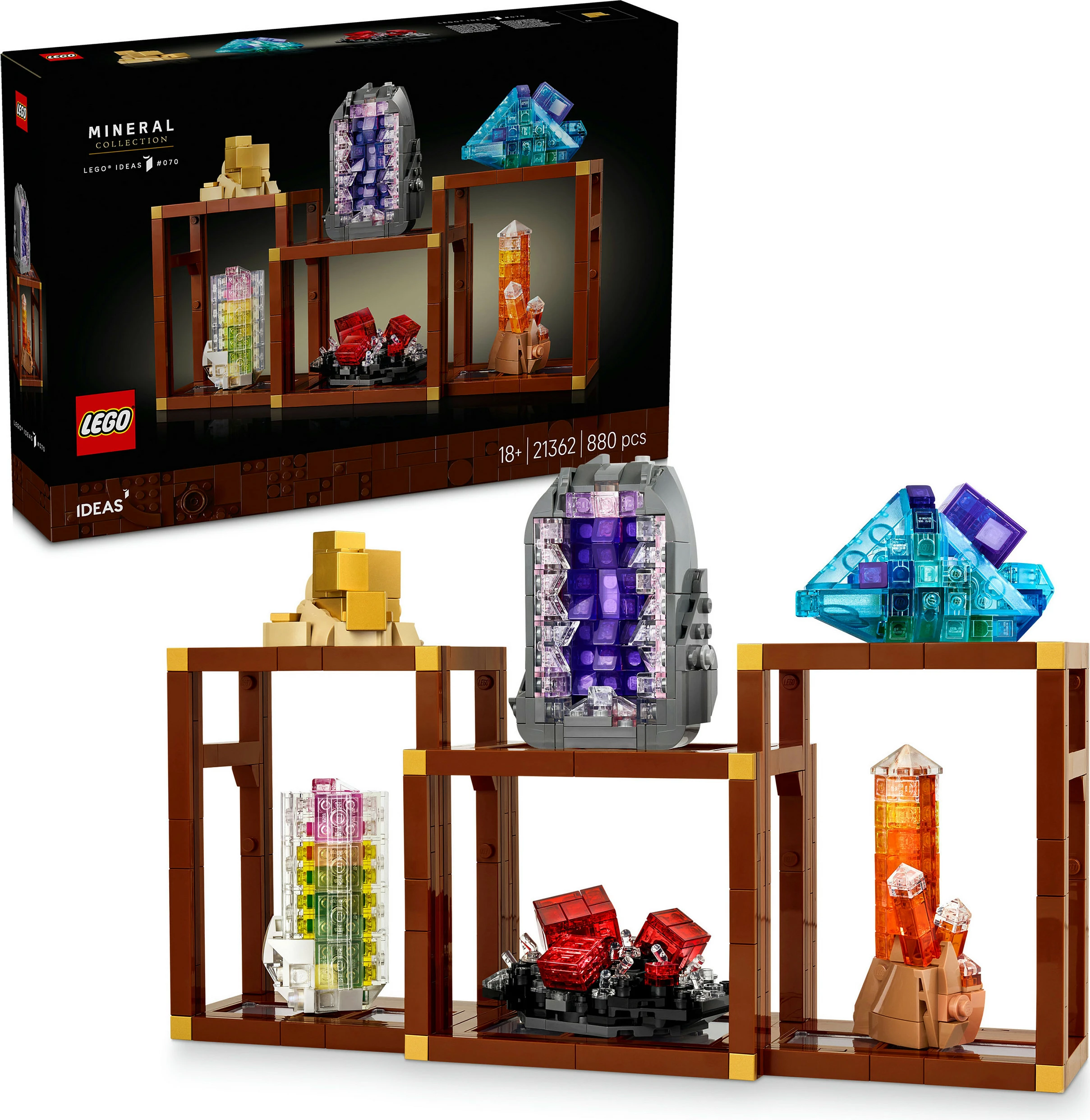 Set LEGO Ideas Mineral Collection 21362, 880 copë, 18+, shumëngjyrësh