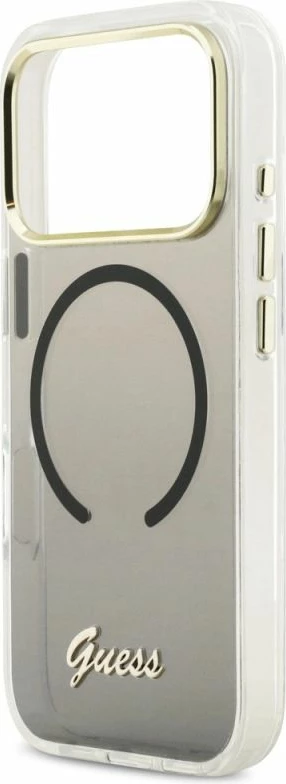 Kapak telefoni Guess IML Gradient Script Metal MagSafe për iPhone 17 Pro, i zi